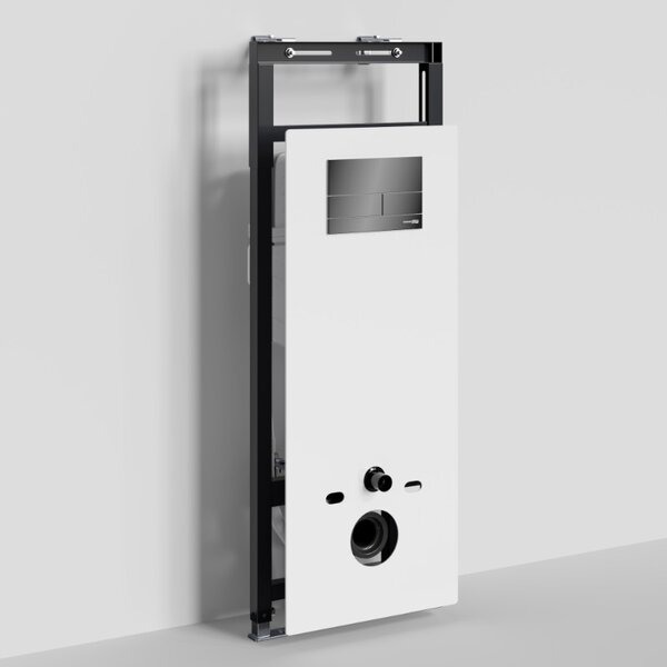Инсталляция для унитаза Wasserkraft Salm 27TLT.010.ME.WH.PB04, декоративная стеклянная панель белая, механическая кнопка смыва черная
