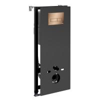Инсталляция для унитаза Wasserkraft Abens 20TLT.010.ME.BL.RG03, декоративная стеклянная панель черная, механическая кнопка смыва золото розовое