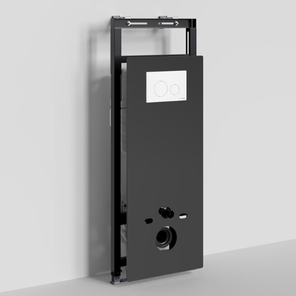 Инсталляция для унитаза Wasserkraft Salm 27TLT.010.ME.BL.WM02, декоративная стеклянная панель черная, механическая кнопка смыва белая матовая