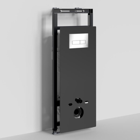 Инсталляция для унитаза Wasserkraft Salm 27TLT.010.ME.BL.CH03, декоративная стеклянная панель черная, механическая кнопка смыва хром