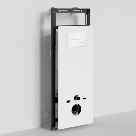 Инсталляция для унитаза Wasserkraft Salm 27TLT.010.ME.WH.WH03, декоративная стеклянная панель белая, механическая кнопка смыва белая