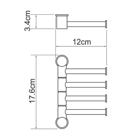 Полотенцедержатель Wasserkraft 1054, 4 держателя, короткие, 17.6, хром