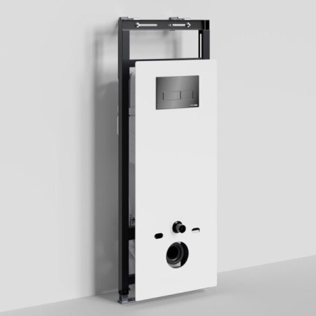 Инсталляция для унитаза Wasserkraft Salm 27TLT.010.ME.WH.PB03, декоративная стеклянная панель белая, механическая кнопка смыва черная