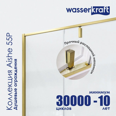Душевой уголок Wasserkraft Aisch 55P17, 100 х 80 х 200 см, профиль матовое золото, стекло прозрачное
