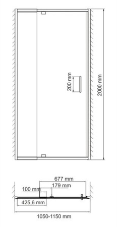 Душевая дверь в нишу Wasserkraft 48P13, универсальная, 110 х 200 см