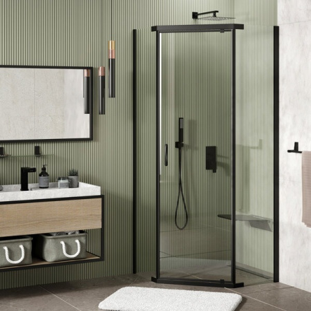 Душевой уголок Wasserkraft Wiese 84P 84P38, 100 х 100 х 200 см, профиль черный, стекло прозрачное