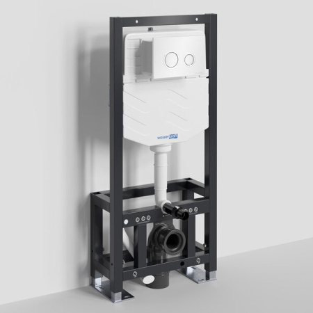 Инсталляция для унитаза Wasserkraft Dill 61TLT.010.ME.WH01, механическая клавиша белая, ободки хром