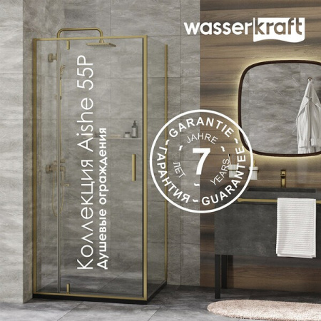 Душевой уголок Wasserkraft Aisch 55P17, 100 х 80 х 200 см, профиль матовое золото, стекло прозрачное