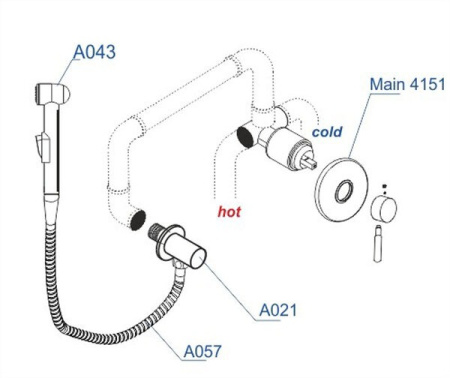 Гигиенический душ Wasserkraft A14157, со смесителем, C ВНУТРЕННЕЙ ЧАСТЬЮ, хром