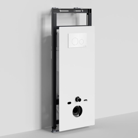 Инсталляция для унитаза Wasserkraft Salm 27TLT.010.ME.WH.WH02, декоративная стеклянная панель белая, механическая кнопка смыва белая