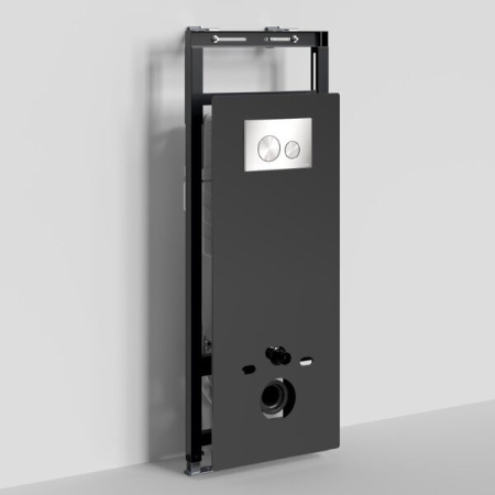 Инсталляция для унитаза Wasserkraft Salm 27TLT.010.ME.BL.BN02, декоративная стеклянная панель черная, механическая кнопка смыва никель