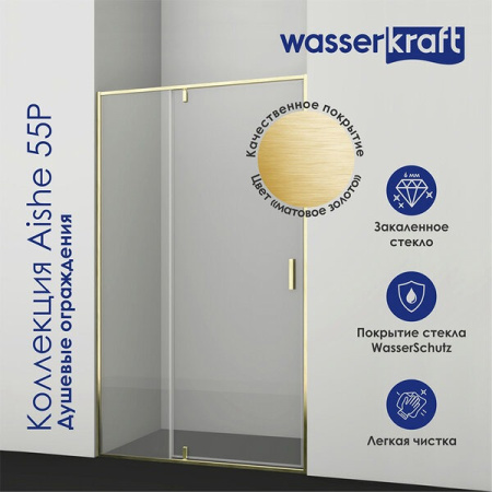 Душевой уголок Wasserkraft Aisch 55P17, 100 х 80 х 200 см, профиль матовое золото, стекло прозрачное