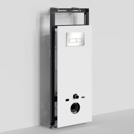 Инсталляция для унитаза Wasserkraft Salm 27TLT.010.ME.WH.BN03, декоративная стеклянная панель белая, механическая кнопка смыва никель