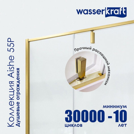 Душевая дверь в нишу Wasserkraft Aisch 55P12, 100 х 200 см, профиль матовое золото, стекло прозрачное