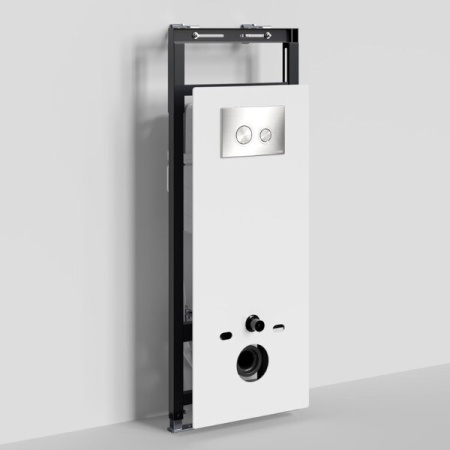 Инсталляция для унитаза Wasserkraft Salm 27TLT.010.ME.WH.BN01 декоративная стеклянная панель белая, механическая кнопка смыва никель