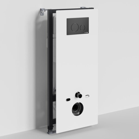 Инсталляция для унитаза Wasserkraft Abens 20TLT.010.ME.WH.MB02, декоративная стеклянная панель белая, механическая кнопка смыва черная матовая