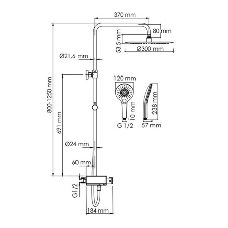 Душевая стойка Wasserkraft, с изливом, цвет - хром, A113.116.101.CH Thermo