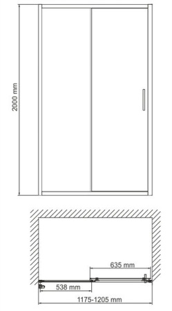 Душевая дверь в нишу Wasserkraft 41S05 120 x 200 см, универсальная, стекло прозрачное