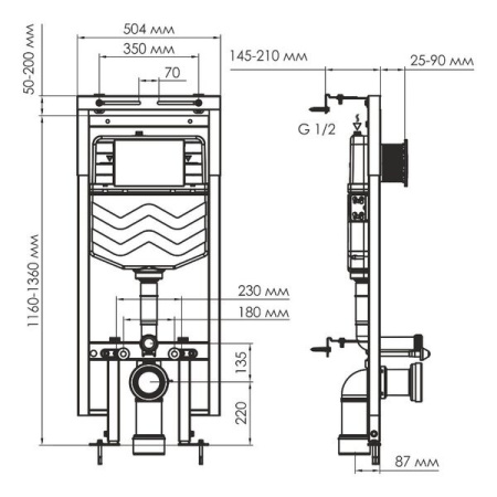 Инсталляция для унитаза Wasserkraft Dinkel 58TLT.010.ME.PB02, механическая клавиша черная